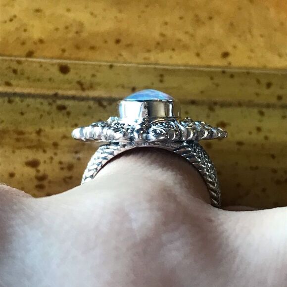 Australian Blue Opal Sterling Silver Ring Size 7 - Picture 2 of 8